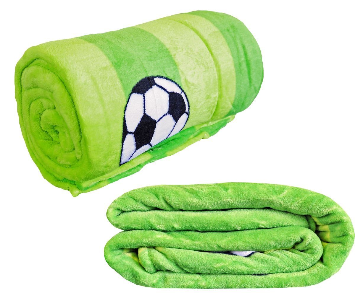 Kinderdecke Fußball Coral Fleecedecke 150x200cm Kuscheldecke Kinder Decke Fleece, JACK, Fußballfeld Grün gestreift