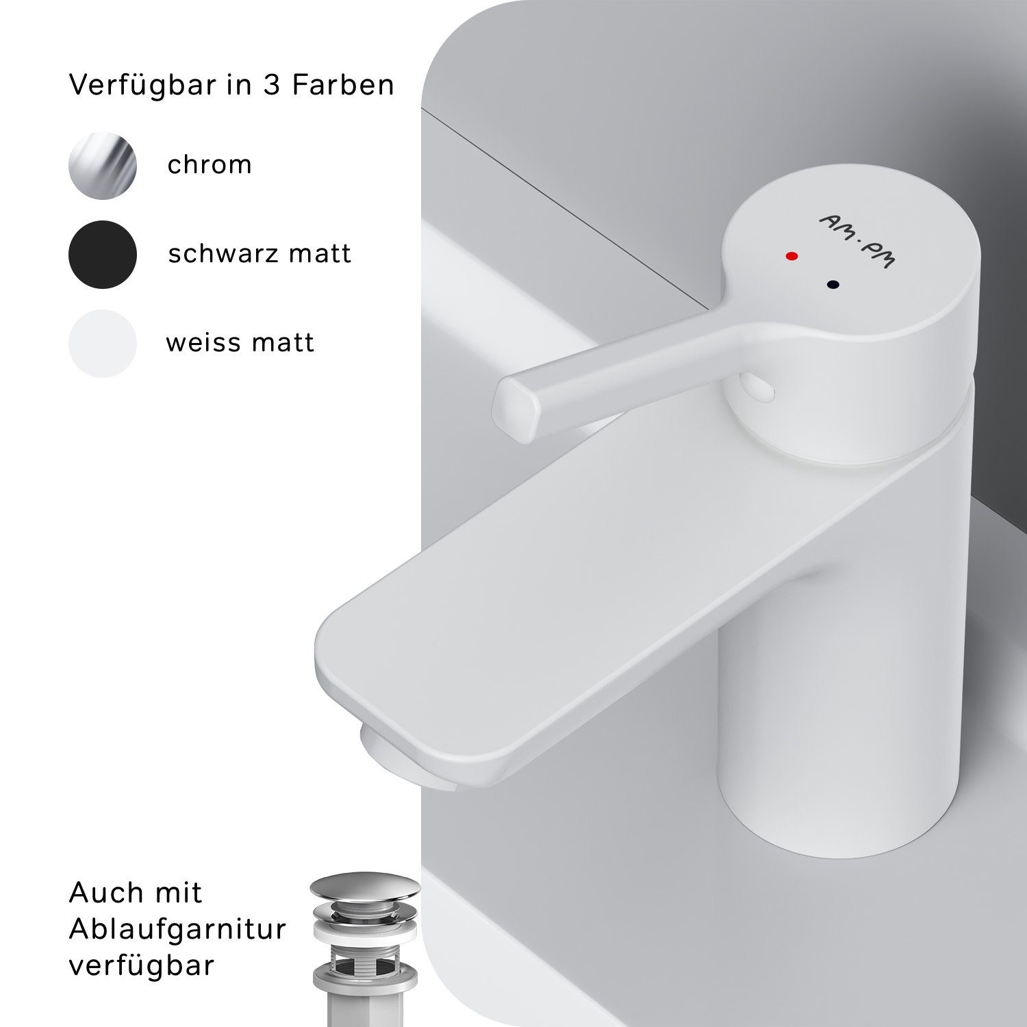 AM.PM Waschtischarmatur Waschbeckenarmatur Wasserhahn Bad Badarmatur Mischbatterie Waschbecken (Mischbatterie) geräuscharme Kartusche, Waschtisch Mischbatterie Badezimmer