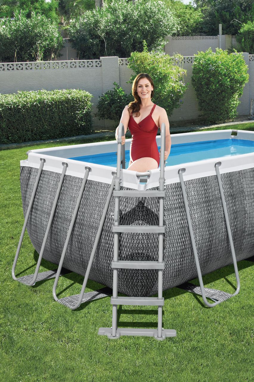 Bestway Power Steel™ Frame Pool Set mit Filterpumpe 412 x 201 x 122 cm, Rattan-Optik, eckig