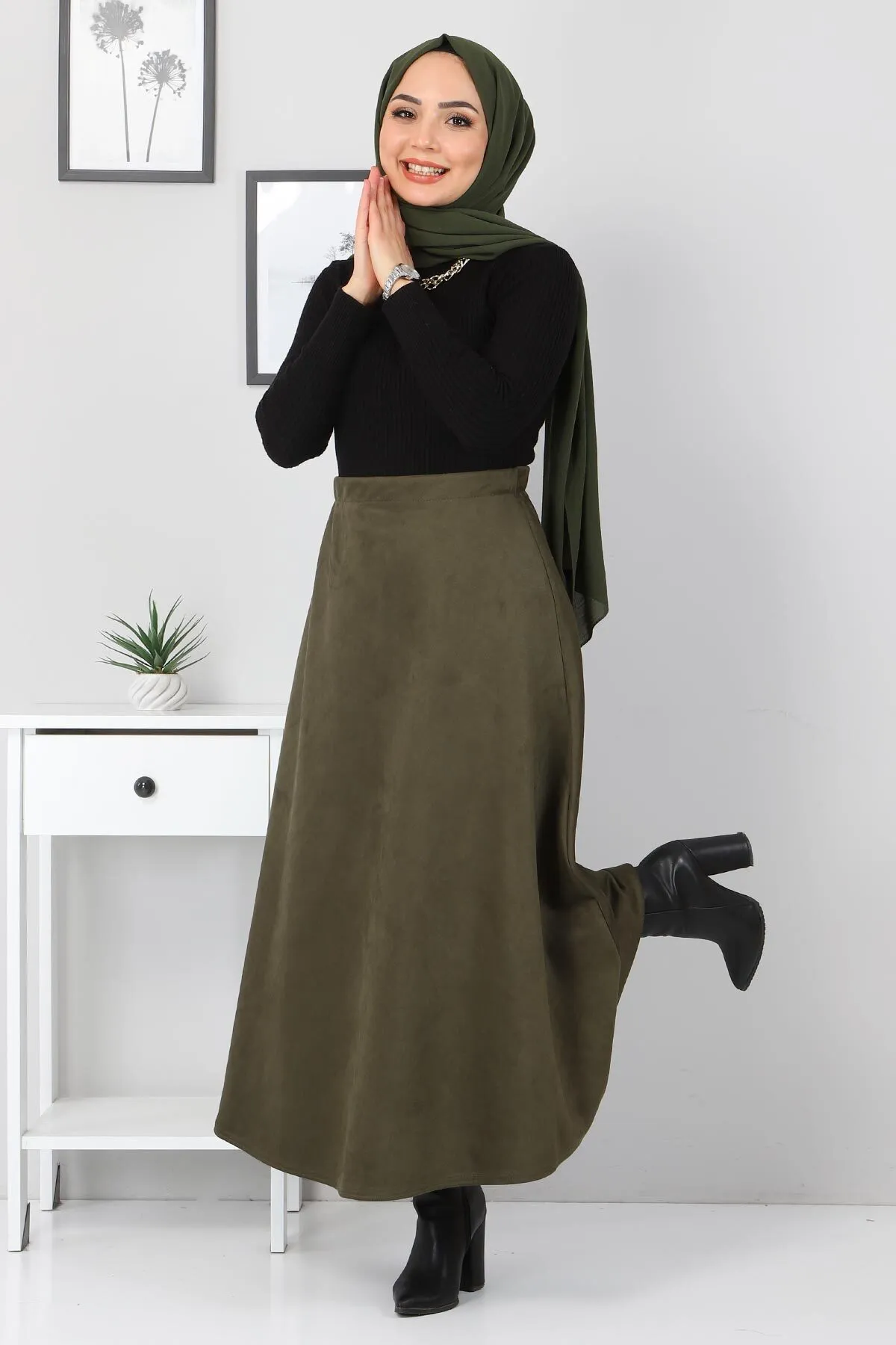 Tesettür Dünyası  Wildleder-Mevlana-Rock Tsd0036 Khaki
