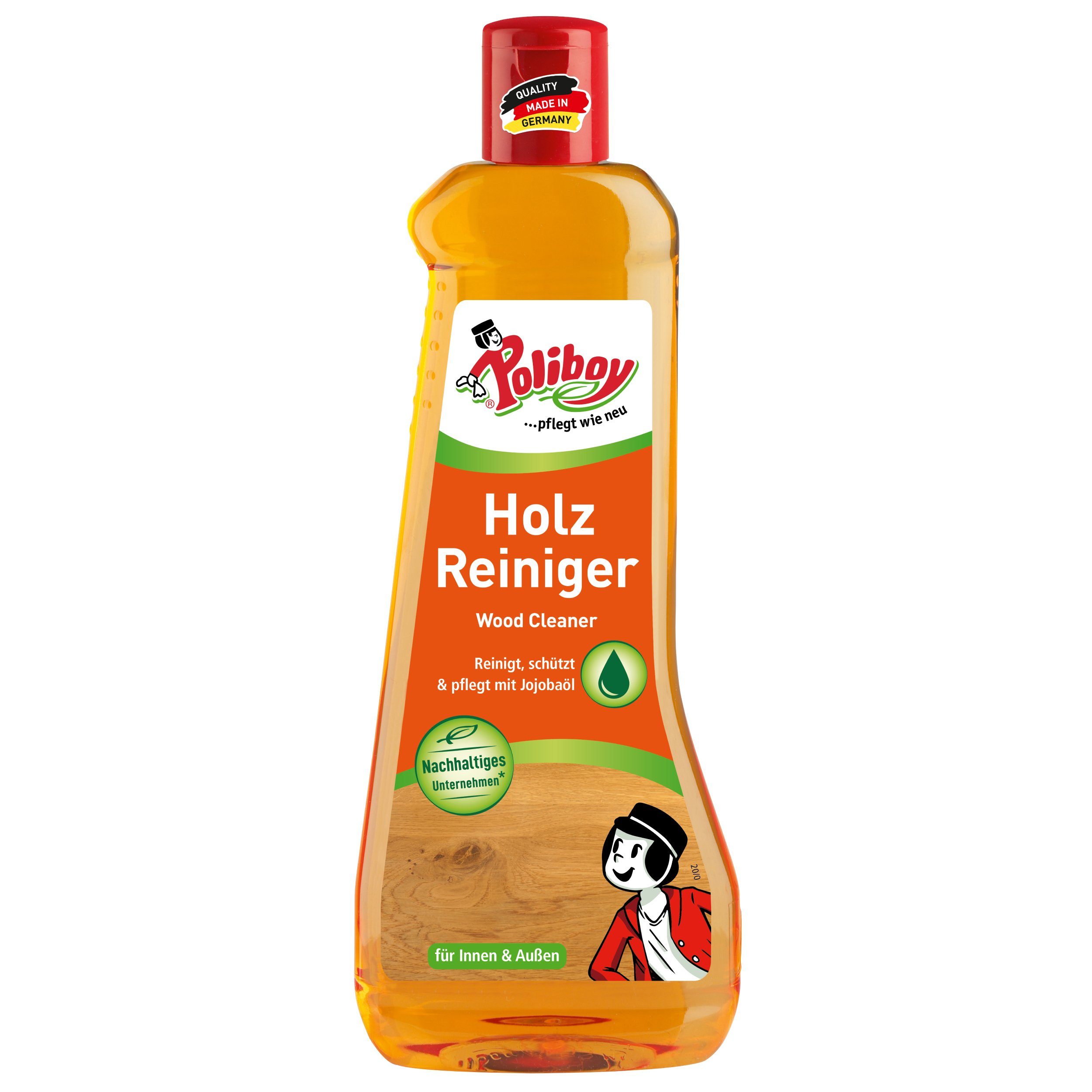 poliboy Holz Reiniger Konzentrat - 500 ml - für alle abwaschbaren Hölzer Reinigungskonzentrat (kraftvolle Reinigung und sanfte Pflege - Made in Germany)