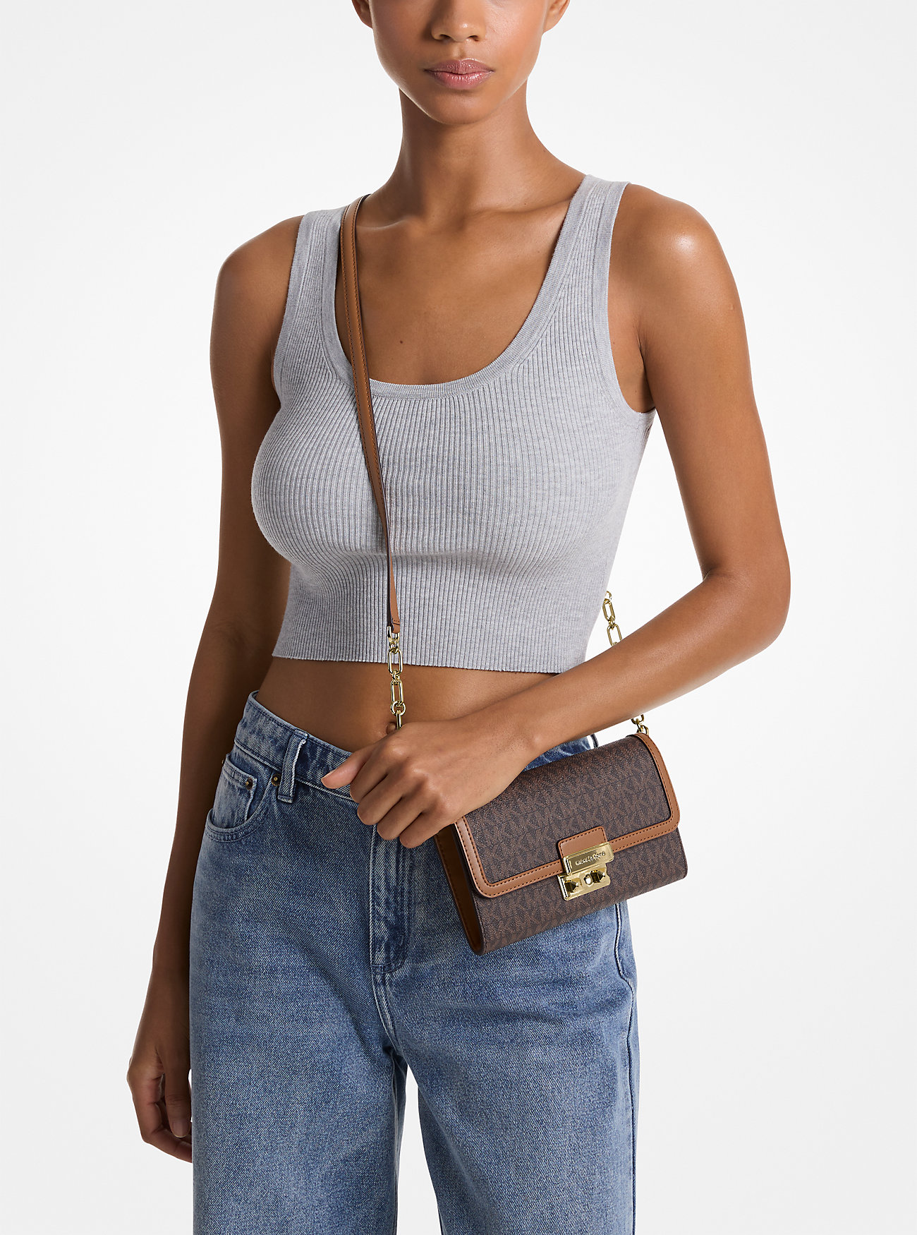 Tribeca Large Signature Logo Convertible Crossbody Bag - BRN/ACORN