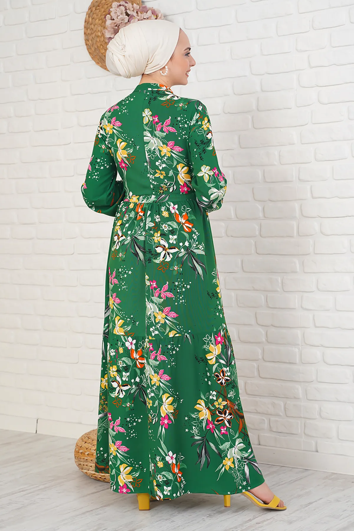 Bigdart  2144 Hijab-Kleid mit Richterkragen – Smaragdgrün
