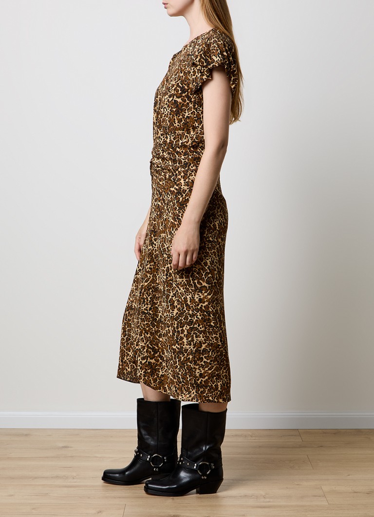 Abito midi Terena di Isabel Marant in misto seta con stampa leopardata.