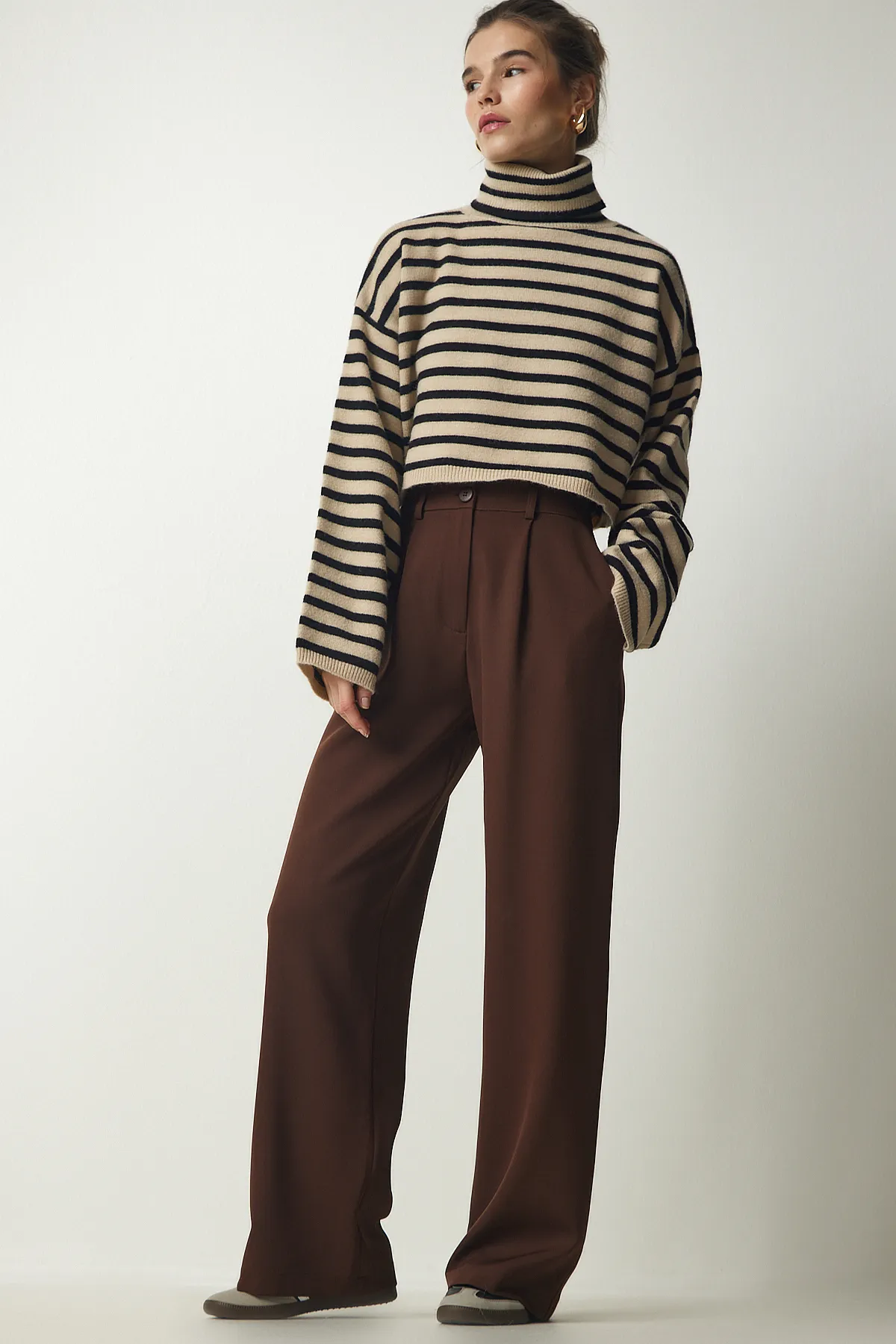 Happiness İstanbul  Braune plissierte Webhose für Damen UB00188