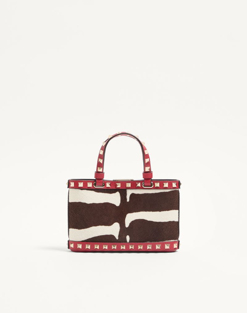 Valentino Garavani Rockstud Mini Shopping Bag i dyreprint med hesteskindseffekt i kalveskind