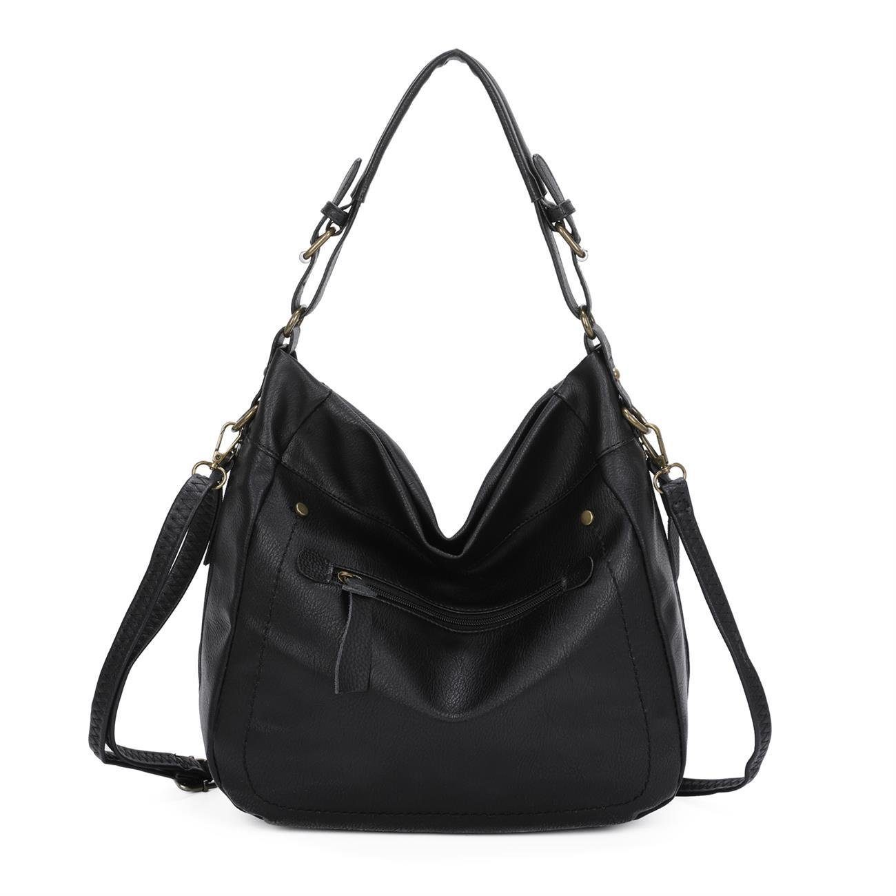 ITALYSHOP24 Schultertasche Damen Tasche Shopper Hobo-Bag Handtasche CrossOver, als Shopper, Umhängetasche, Crossbag tragbar
