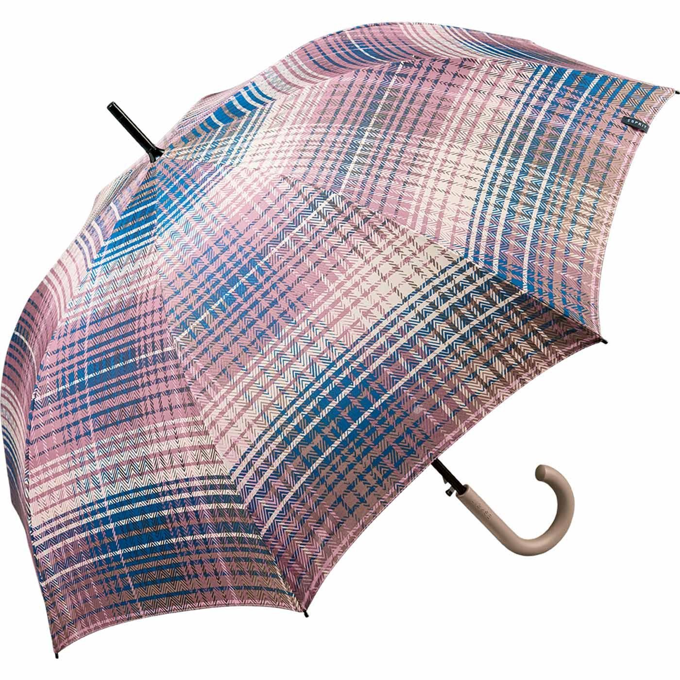 Esprit Langregenschirm Damen mit Auf-Automatik - Cosy Checks - dusky orchid, groß, stabil, in bunter Karo-Optik