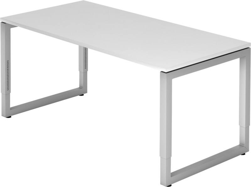 Hammerbacher R Serie Höhenverstellbarer Schreibtisch Rechteckig Holz Silber Wangen-Fuß 1.600 x 650 mm