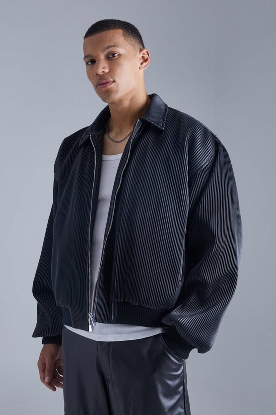 Tall kastige Harrington-Jacke aus Kunstleder