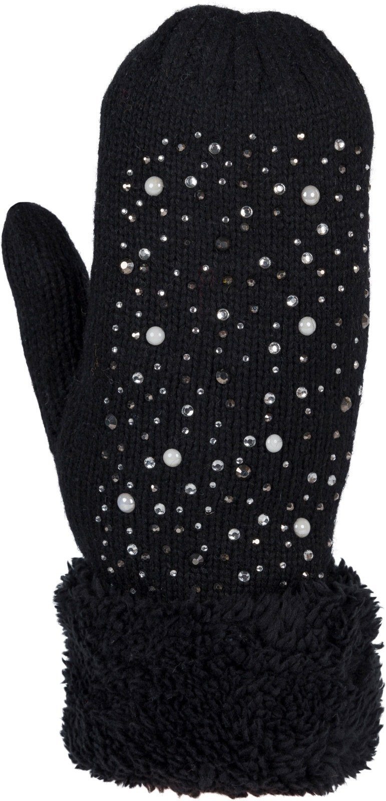 styleBREAKER Fäustlinge Strickhandschuhe Fäustlinge mit Strass und Perlen