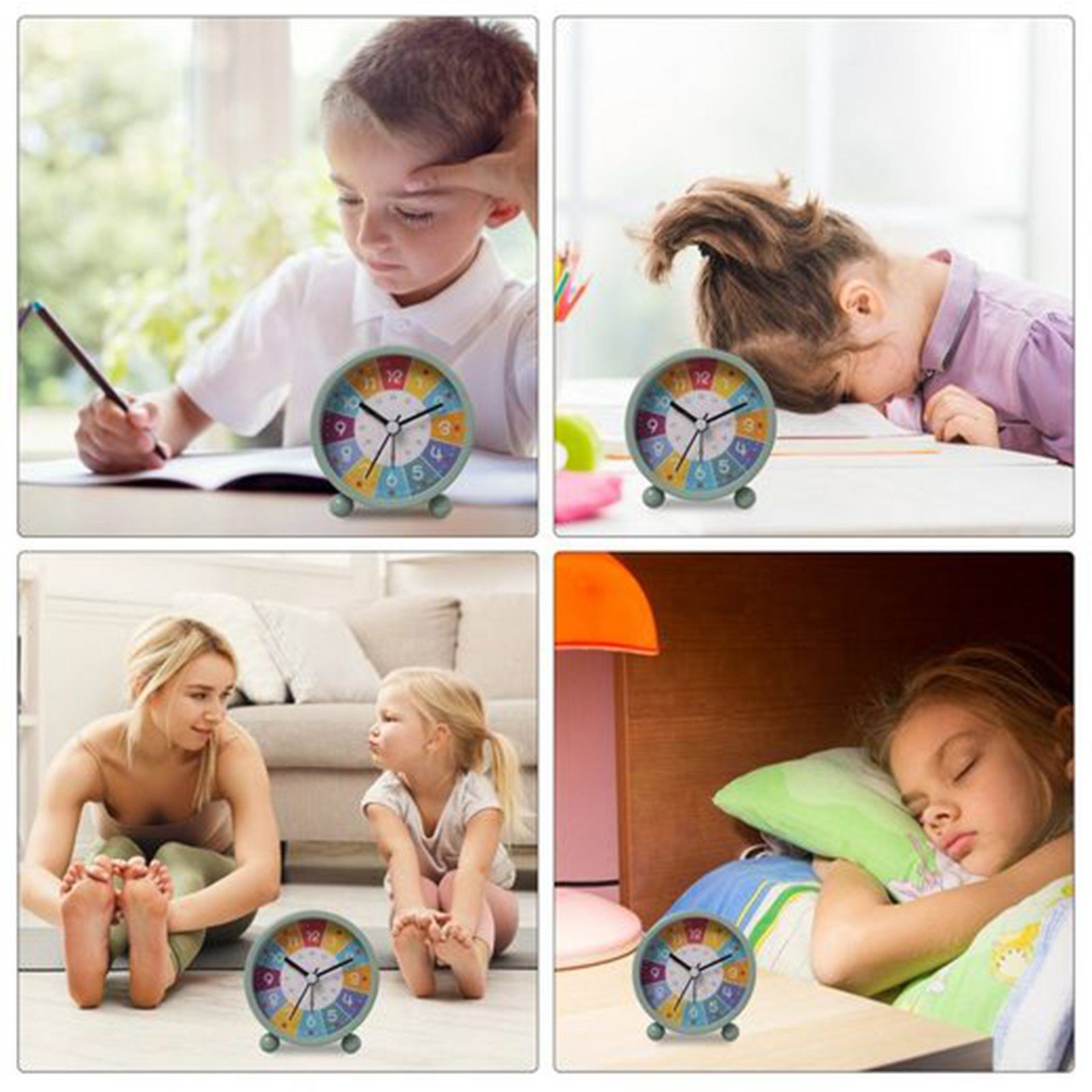 TWSOUL Kinderwecker Drei-Zoll-Kinderwecker stumm, Cartoon Uhr buntes Zifferblatt