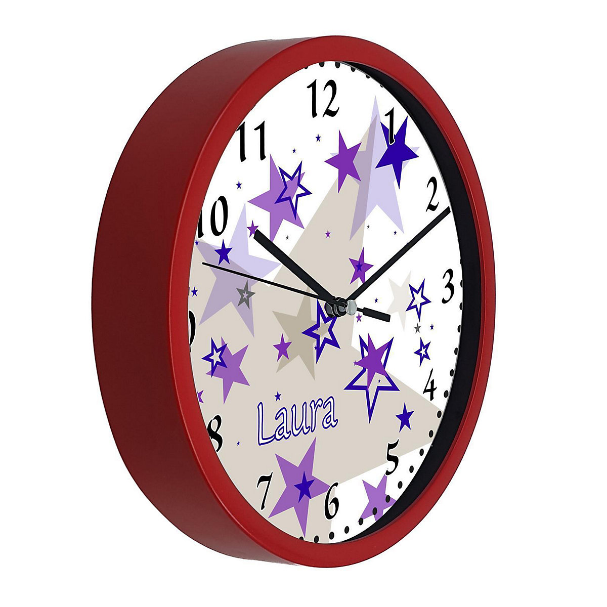 Kinder Wanduhr personalisiert mit Name Sternenhimmel Lila Grau