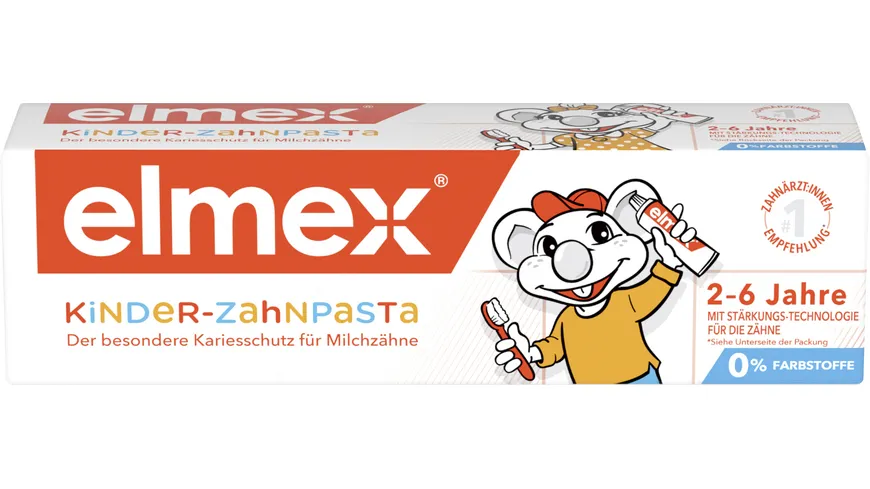 elmex Kinderzahnpasta 2-6 Jahre– kindgerechte Zahnreinigung für hochwirksamen Kariesschutz – mit Aminfluorid