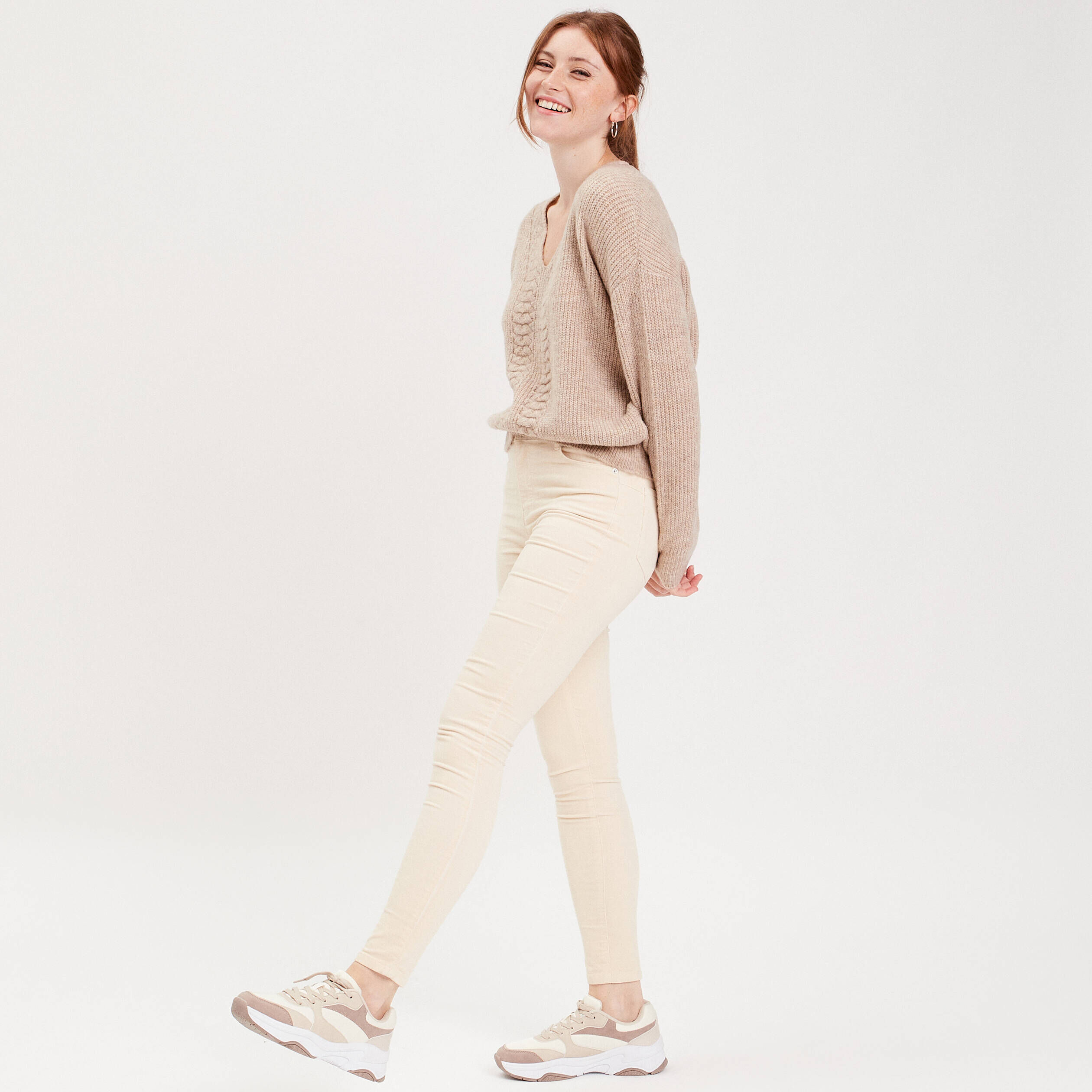 Pull col en V sable femme | Cache Cache