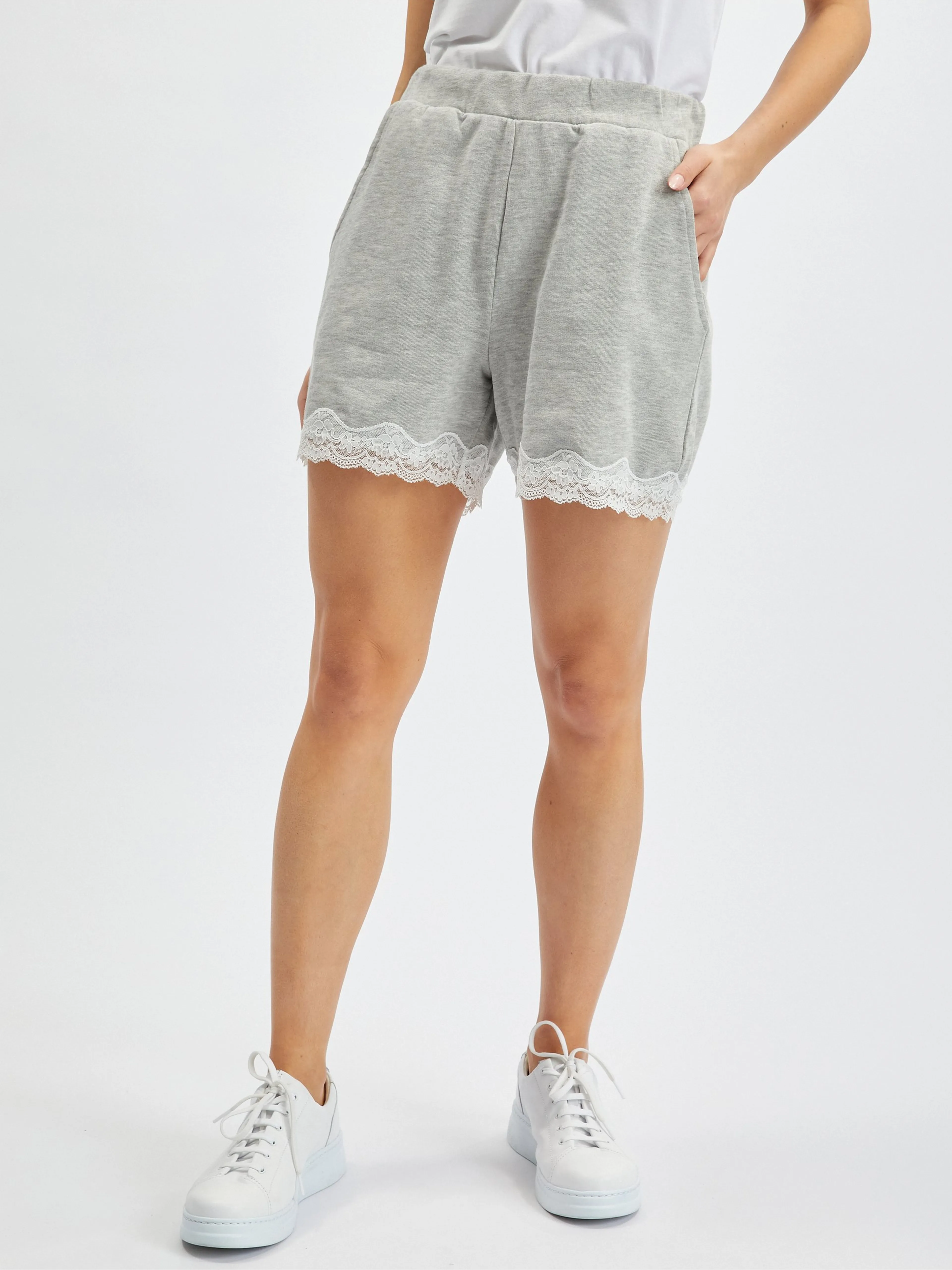 Hellgraue Damen-Sweatpants mit Spitze ORSAY