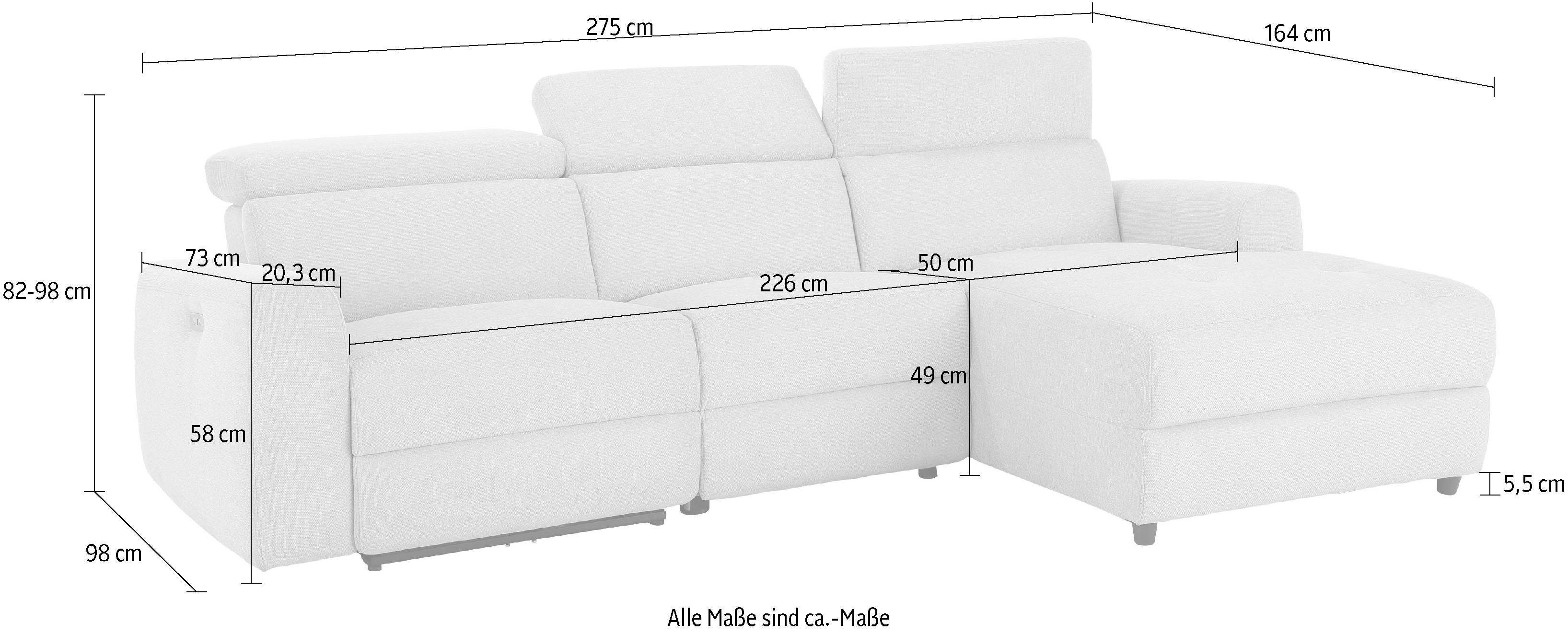 Home affaire Ecksofa Sentrano, auch mit elektrischer Funktion mit USB-Anschluß, in 4 Bezugsvarianten