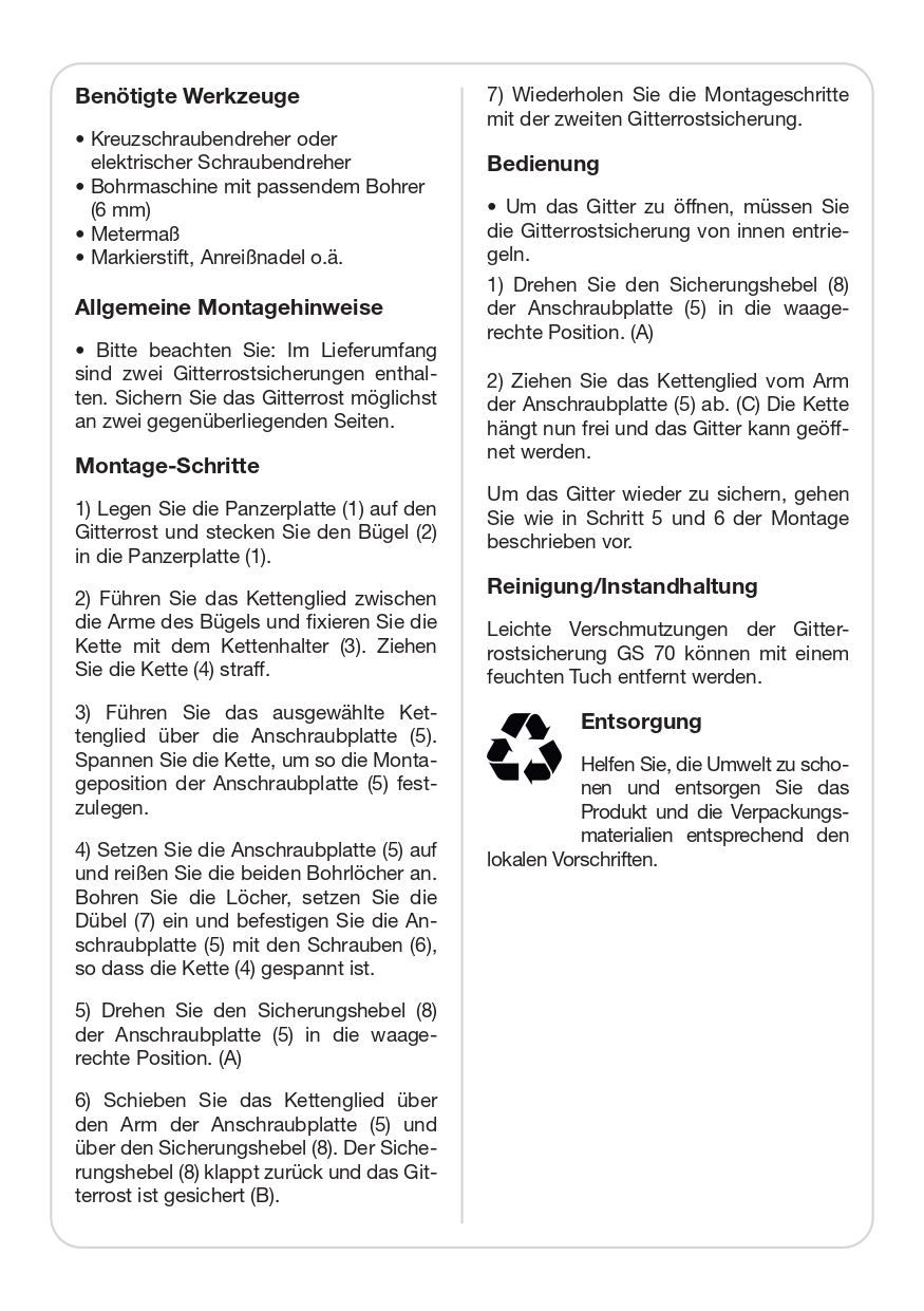 Basi GS70 Gitterrostsicherung mit Kette