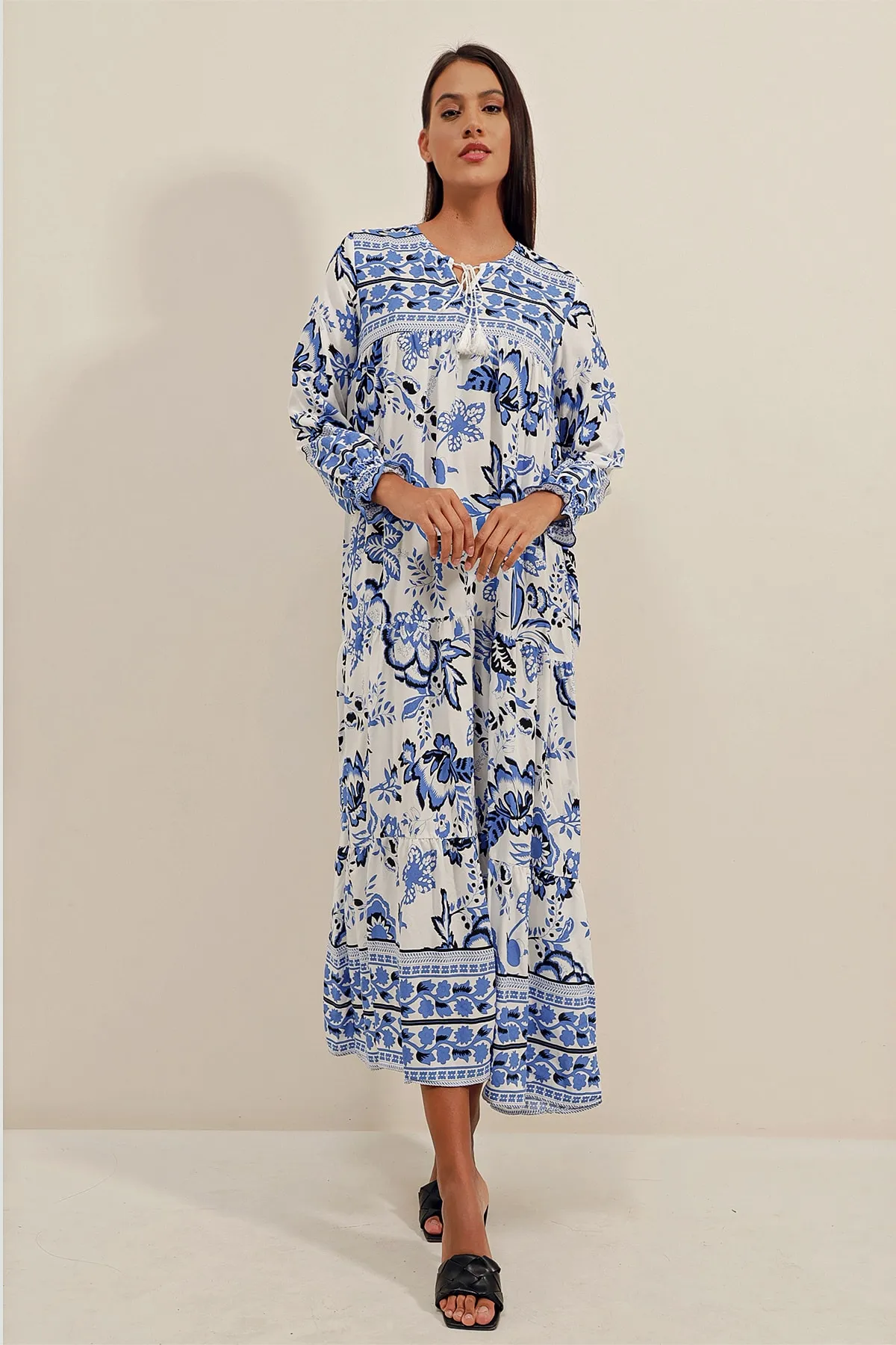 Bigdart  1947 Gemustertes langes Kleid – B.blau