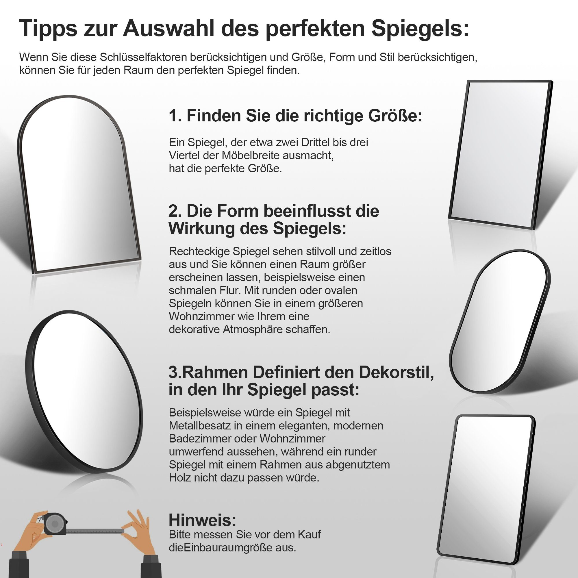 Boromal Rahmenspiegel-rund Wandspiegel Rund 80 cm druchmesser Groß Schwarz Metall Flurspiegel, für Badezimmer Waschtisch Wohnzimmer Schlafzimmer Esszimmer Eingänge