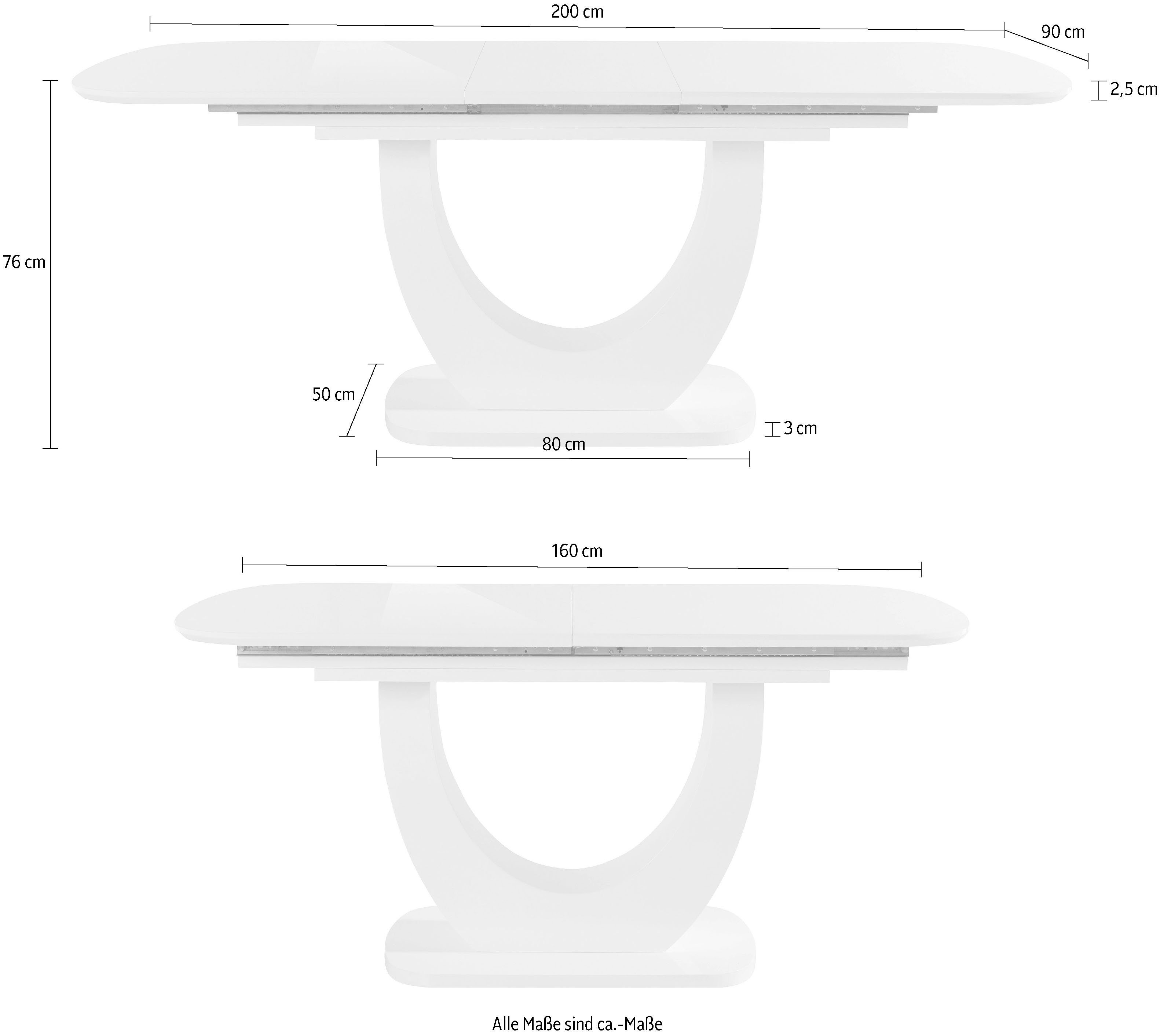 INOSIGN Esstisch Nia, inklusive Einlegeplatte, mit einer Hochglanz-Optik, Breite 160-200 cm