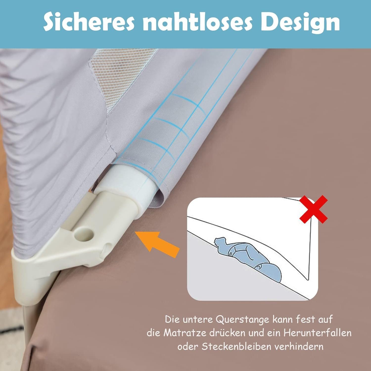 KOMFOTTEU Bettschutzgitter Babybettgitter, mit Doppelschlos(145cm, Bär)