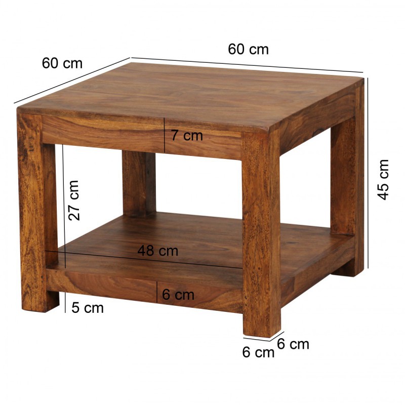 Wohnling Massivholz Sheesham Couchtisch 60 x 60 x 45 cm