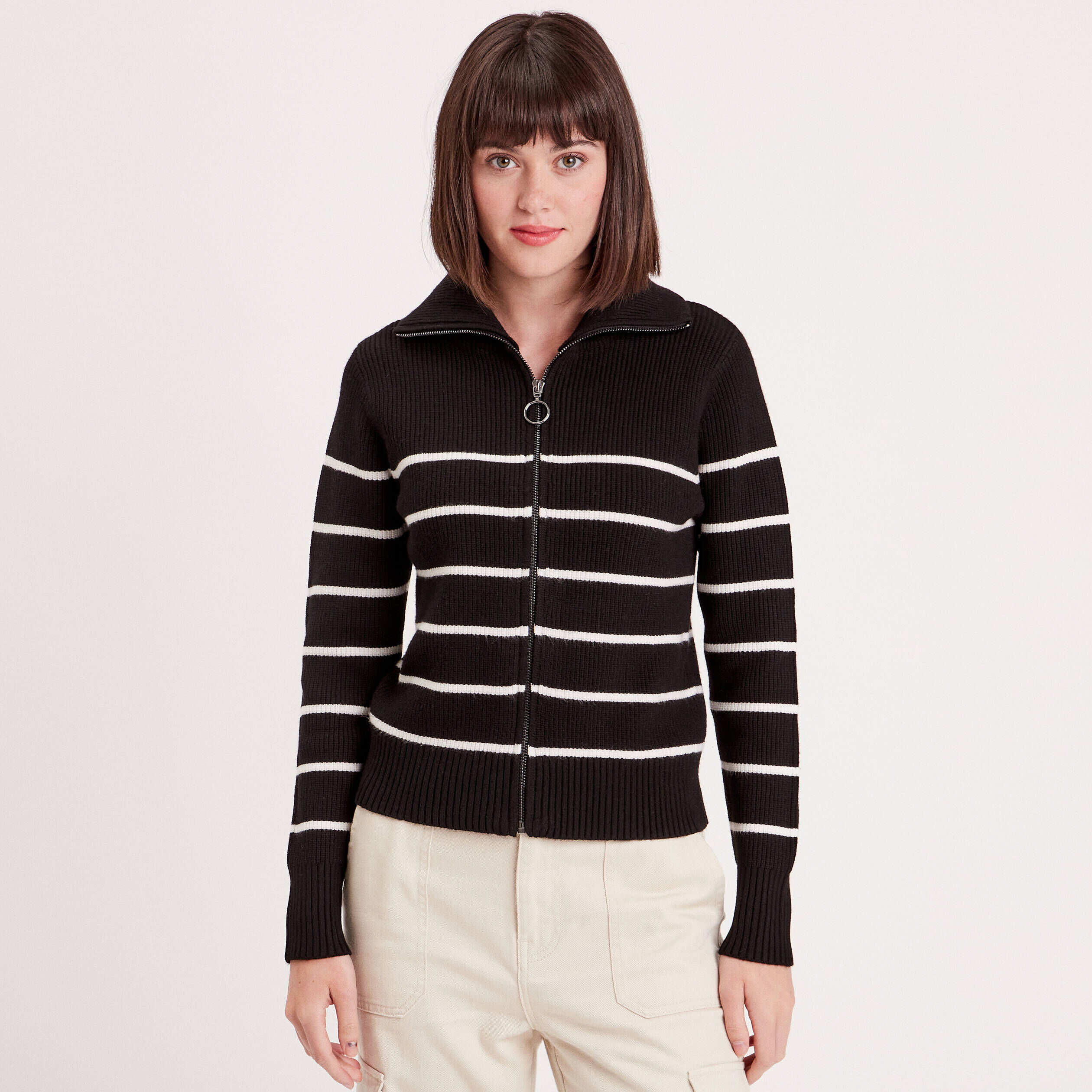 Gilet zippé manches longues noir femme | Cache Cache