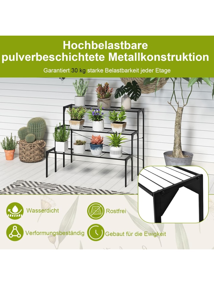 COSTWAY 3-stufige Metall Blumentreppe in Schwarz günstig kaufen onesize
