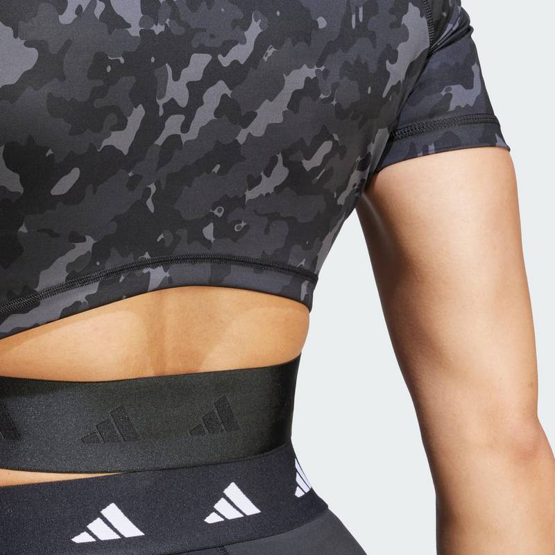 adidas Techfit Camo Print Crop Training T-Shirt Croptop Damen