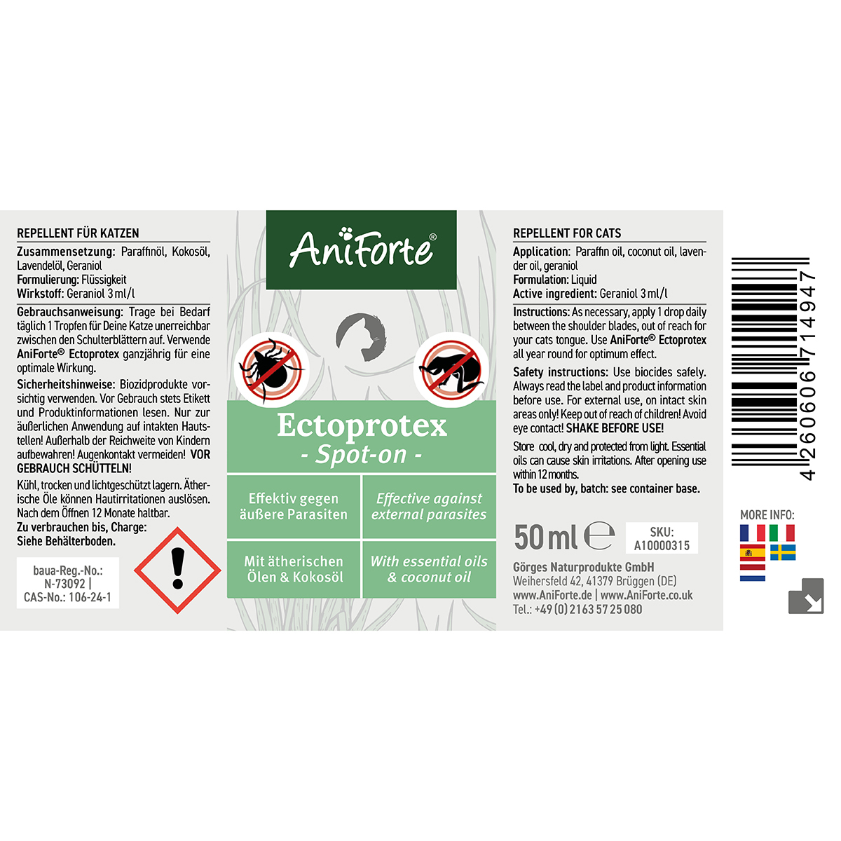 Aniforte Ungeziefer- & Zeckenschutz Aniforte Spot-on für Katzen Ectoprotex