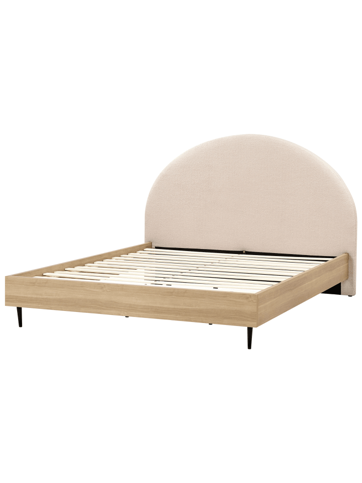 Beliani Doppelbett MILLAY in Beige/Heller Holzfarbton/Schwarz günstig kaufen onesize