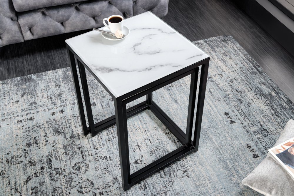 riess-ambiente Beistelltisch ELEGANCE 40cm weiß / schwarz (Set, 2-St), Wohnzimmer · Kristallglas · Metall · eckig · Marmor-Dekor · Barock