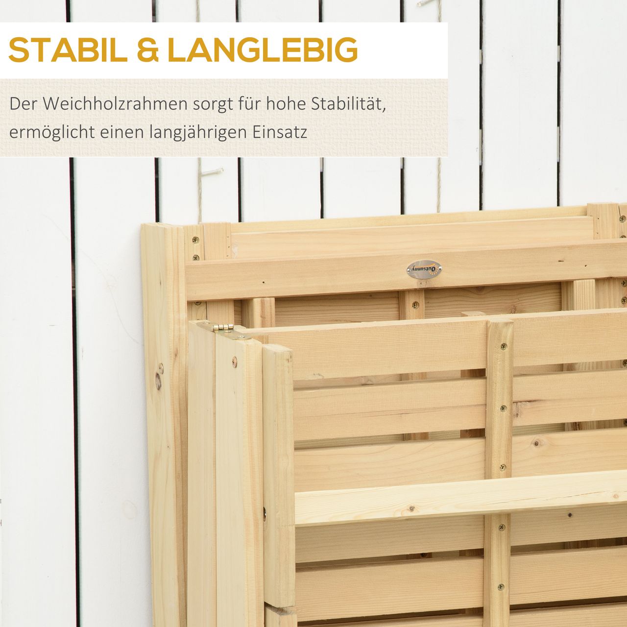 Outsunny 4-Stufen Gartenliege Sonnenliege Liegestuhl Gartenmöbel Garten klappbar verstellbar Kiefernholz Natur 195 x 59 x 30 cm