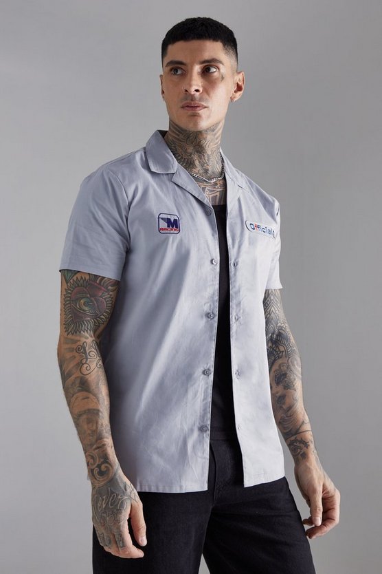 Tall kurzärmliges Twill Moto-Hemd