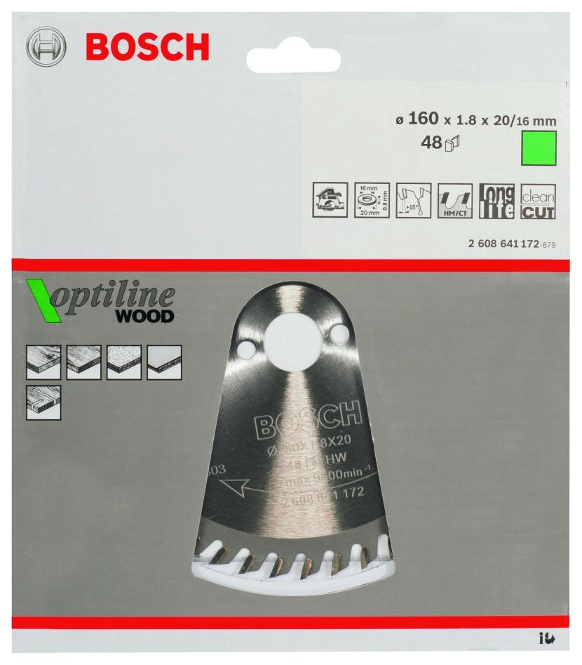 Bosch Blue Accessories 2608641172 Sirkelsagblad 160 x 20 x 48T Optiline Wood