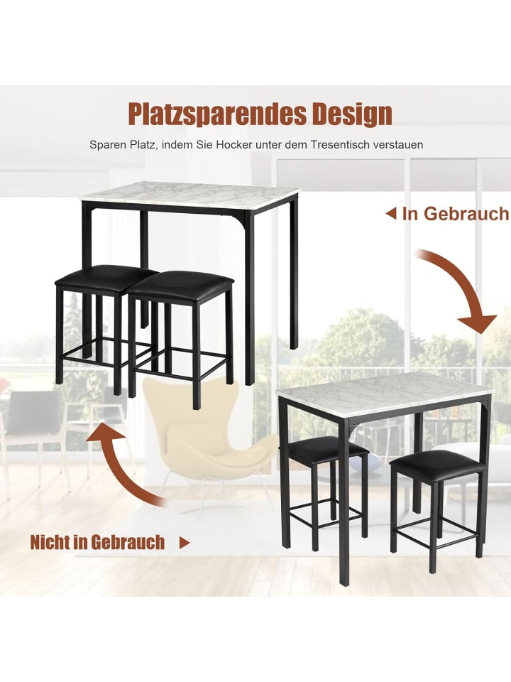 COSTWAY 3 tlg. Set Esstisch in Weiß günstig kaufen onesize