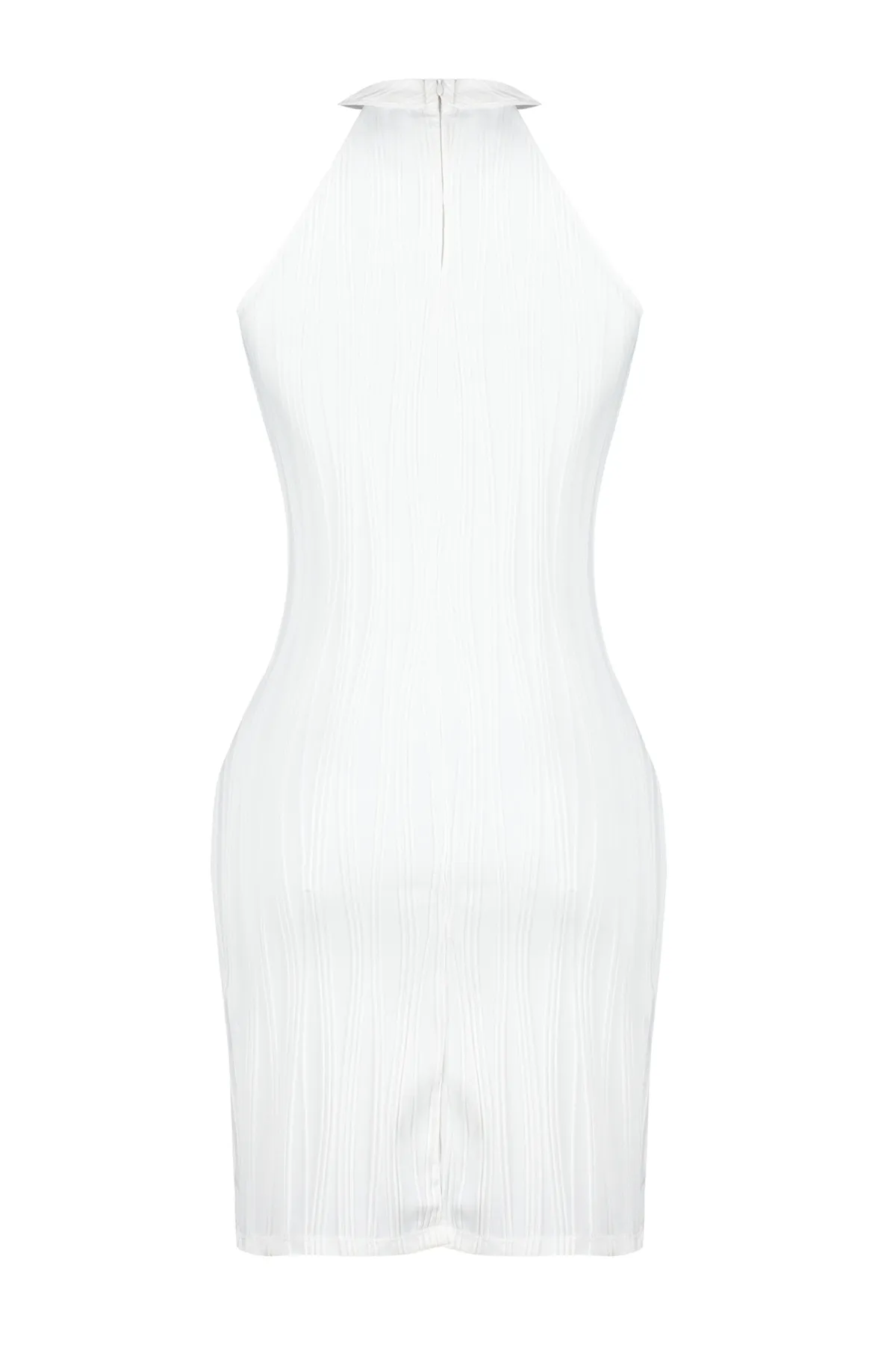 Trendyol Collection  Weißes strukturiertes Neckholder-Bodycone/Body-Wrap-Strick-Mini-Bleistiftkleid TWOSS24EL00472