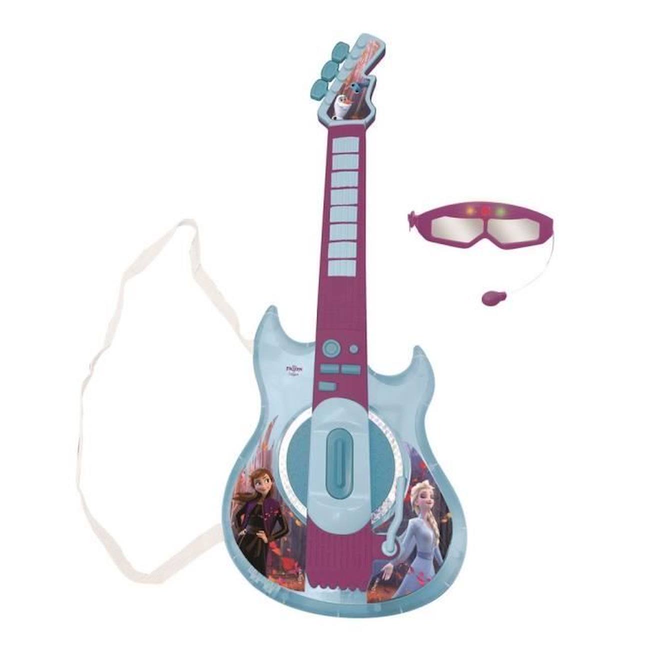 Guitare Électronique Lumineuse avec lunettes équipées d'un micro Reine des Neiges bleu