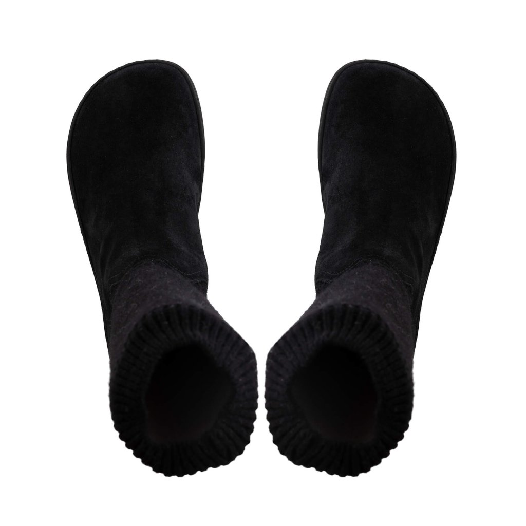 Shapen Knitty Black Leather Barfußstiefel