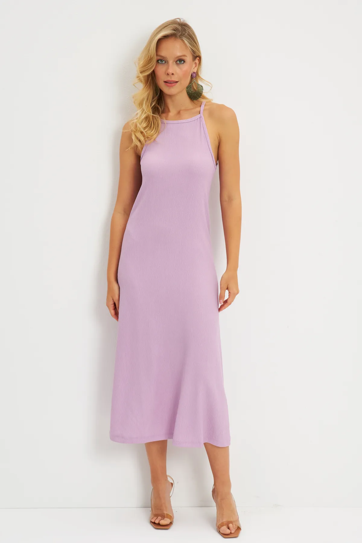 Cool & Sexy  Lila Neckholder-Midikleid mit Wickeldesign für Damen DMR166