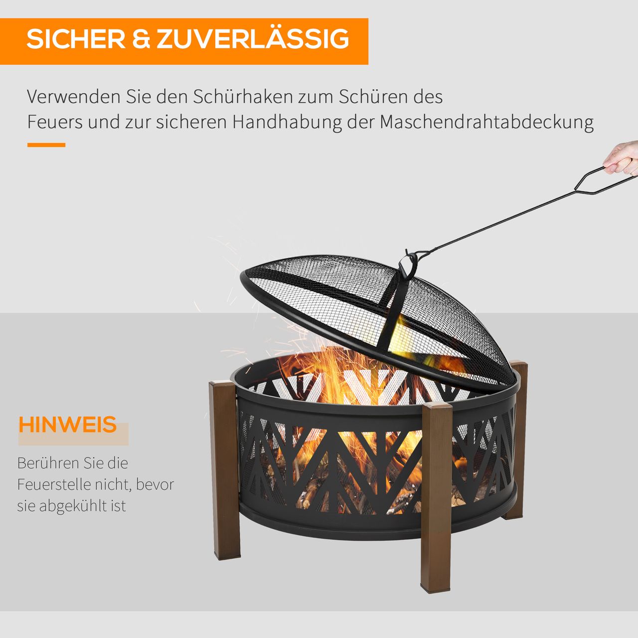 Outsunny Feuerschale Feuerkorb mit Funkenschutz Grillrost Garten BBQ Braun