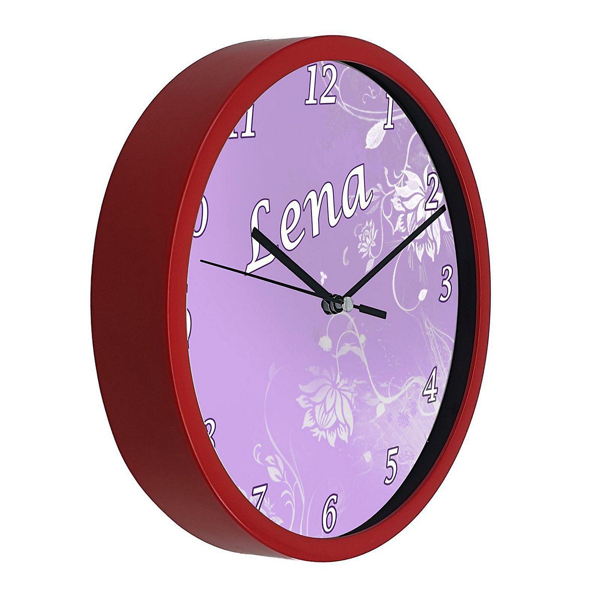 Kinder Wanduhr personalisiert mit Name Blumenranke Lila