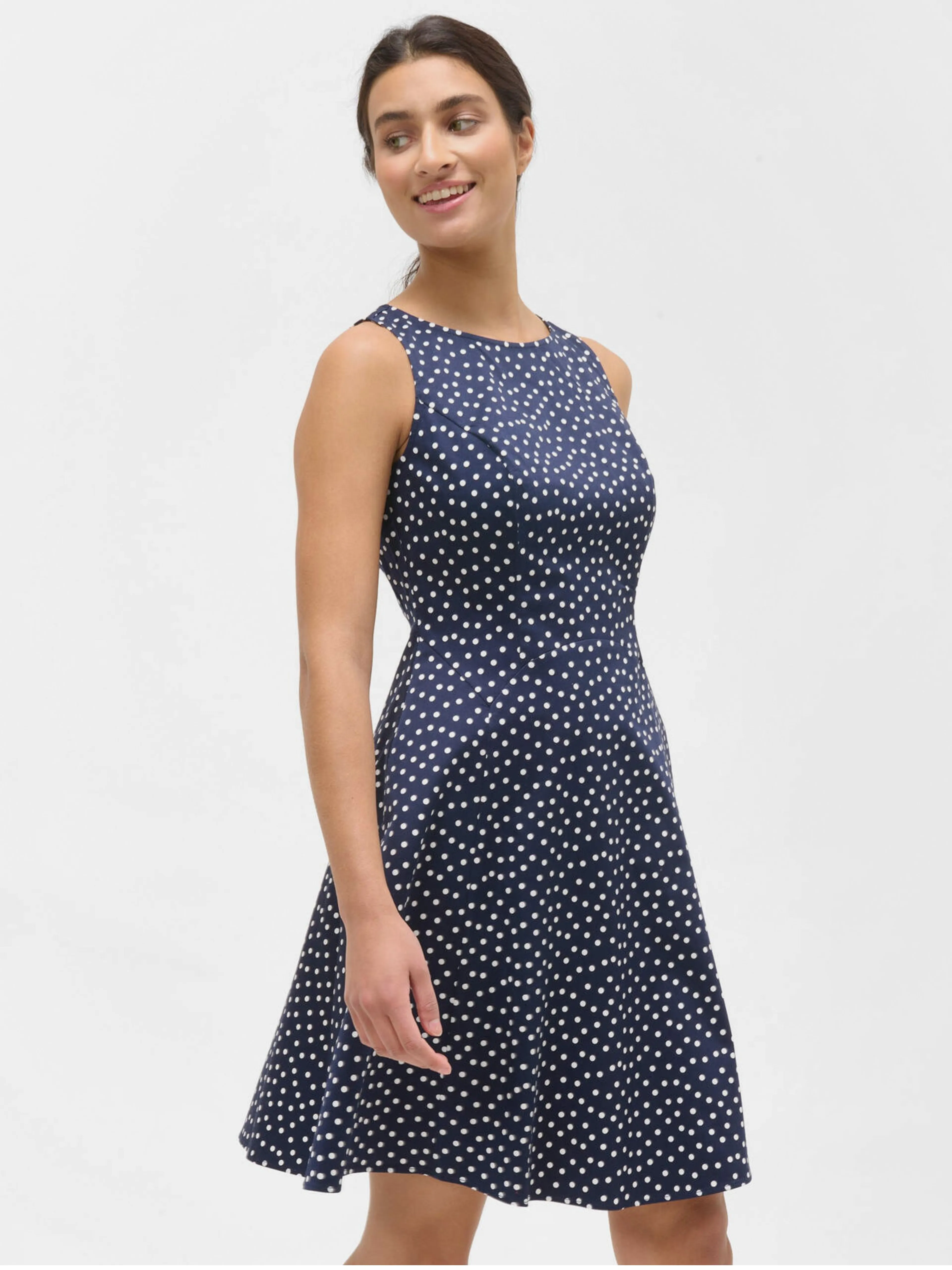 Dunkelblaues gepunktetes Kleid ORSAY