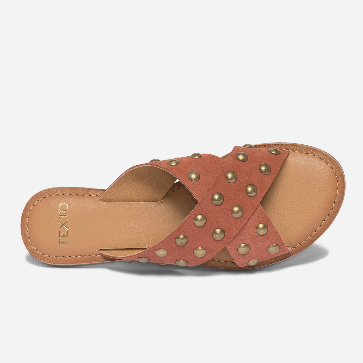 Mule TEXTO terracotta en cuir velours à clous