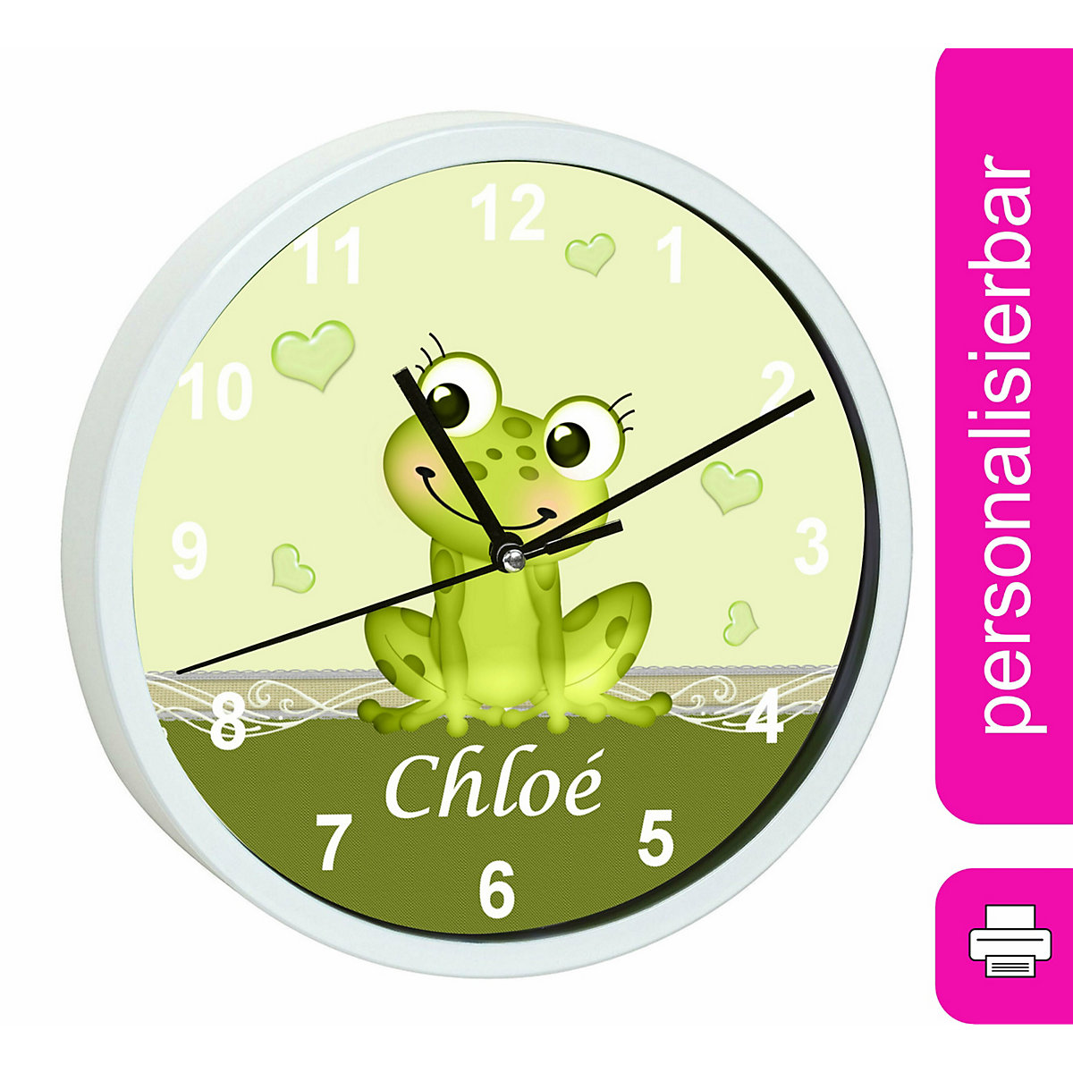 Kinder Wanduhr personalisiert mit Name Frosch