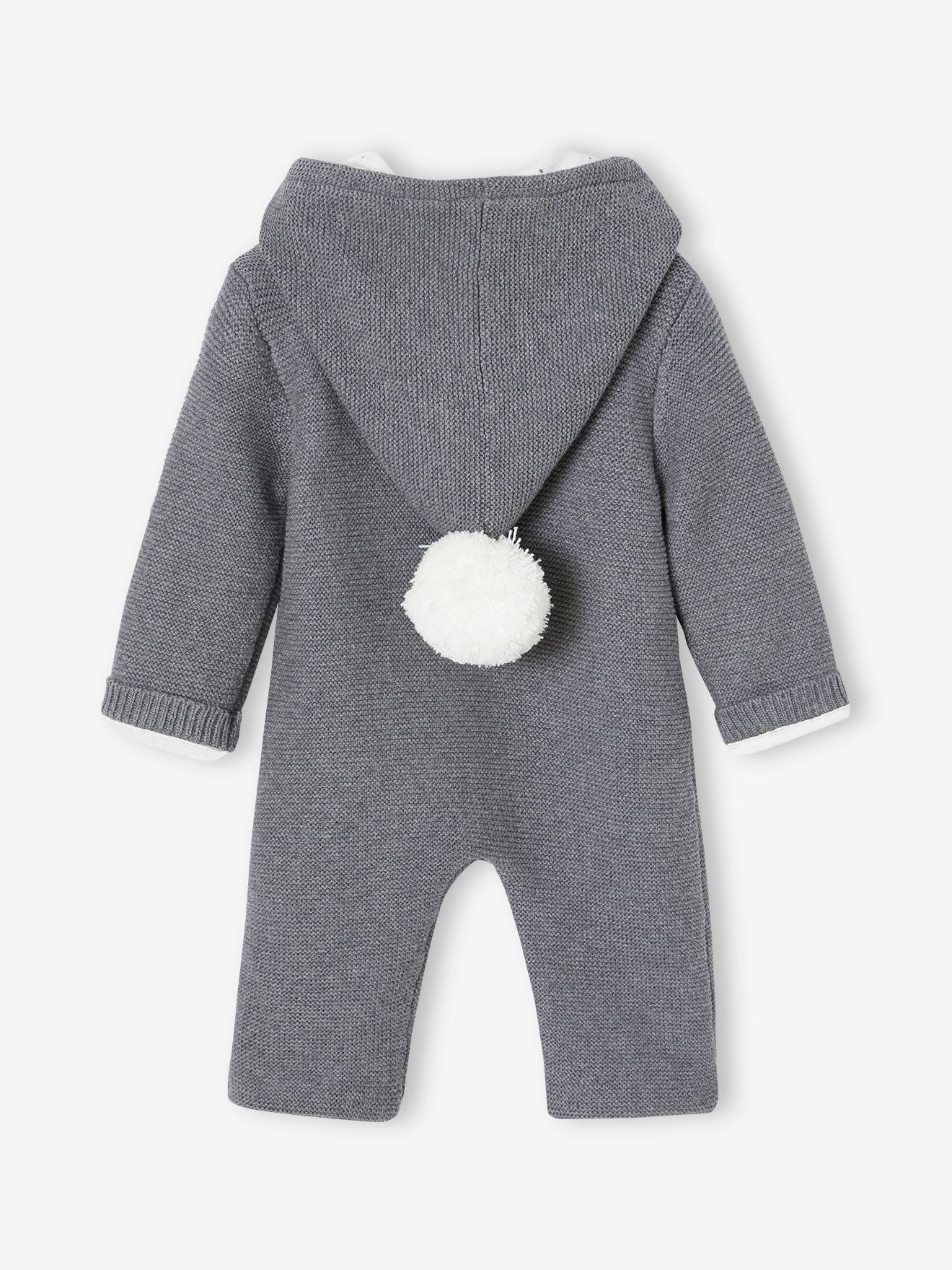 Vertbaudet Gefütterter Baby Strick-Overall - grau meliert