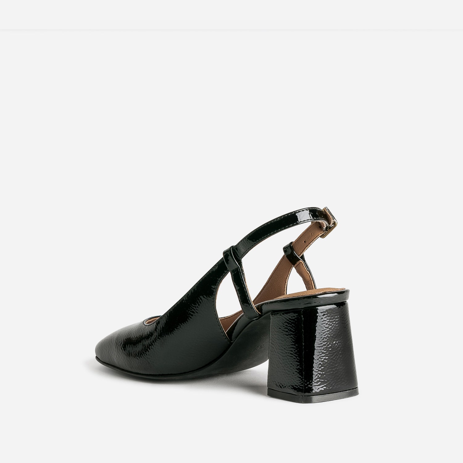 Escarpin slingback noir verni à bout carré