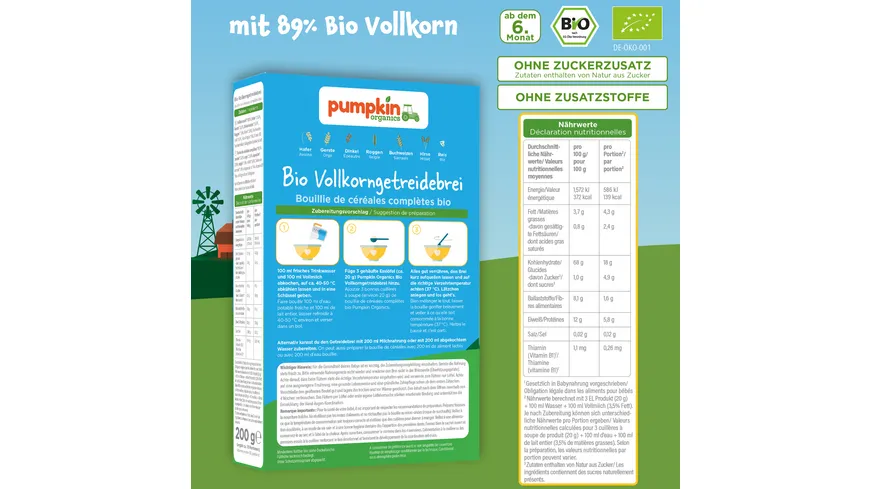 pumpkin organics Bio Vollkorn Getreidebrei 200 g