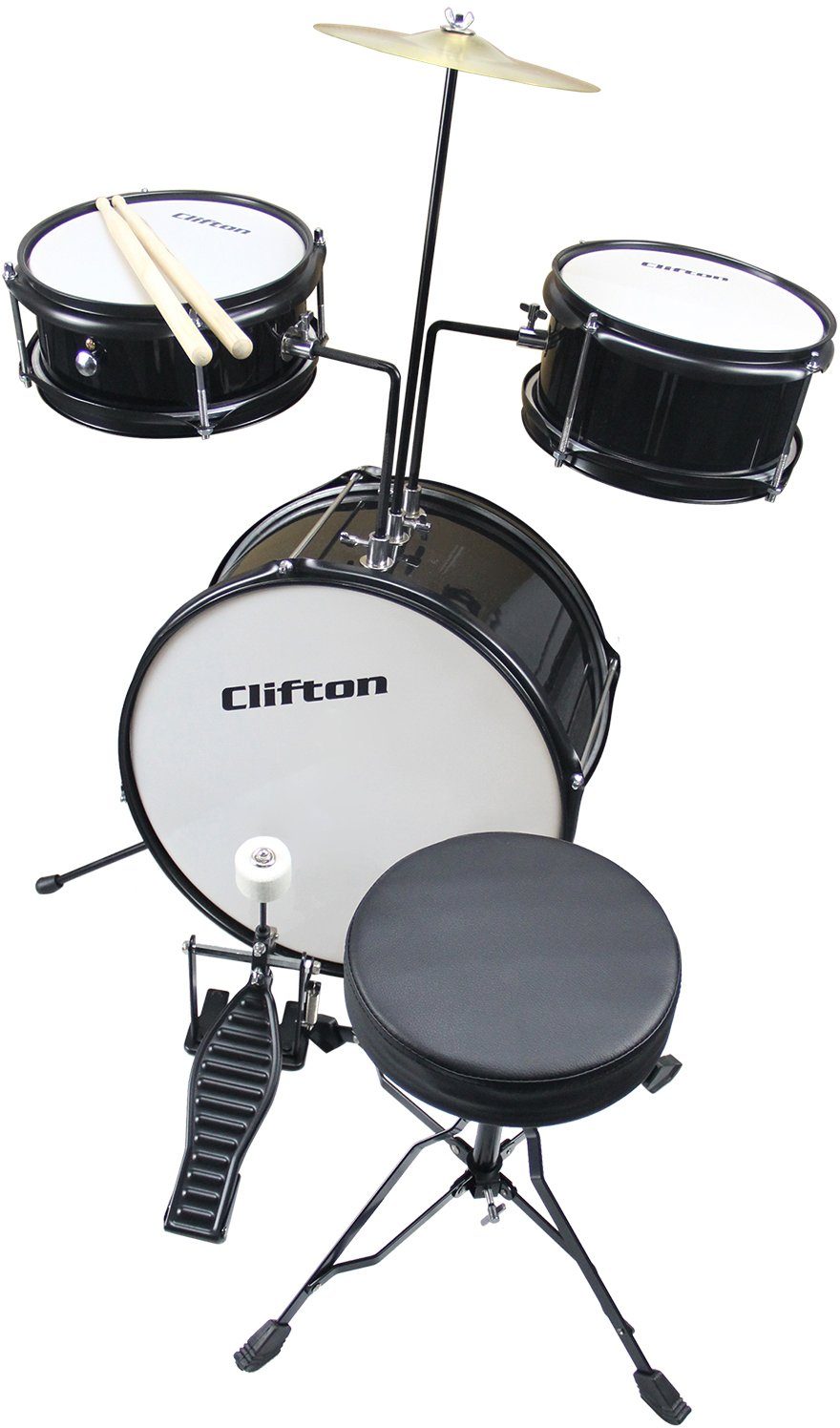 Clifton Kinderschlagzeug Junior Drum, schwarz, 3-St.